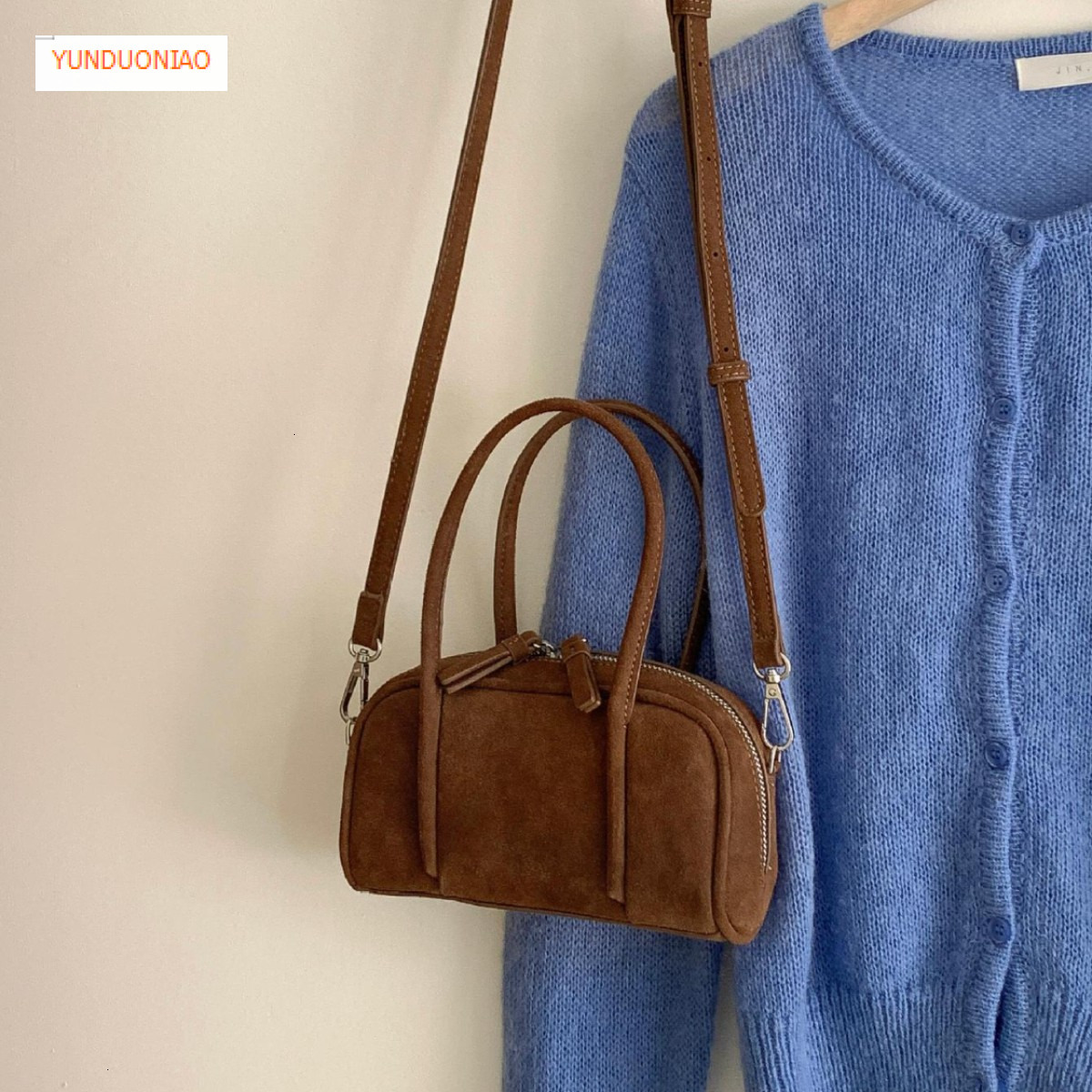 Autumn and winter suede Boston bag fashionable retro style luxury handbag new designer bag women's shoulder crossbody bag