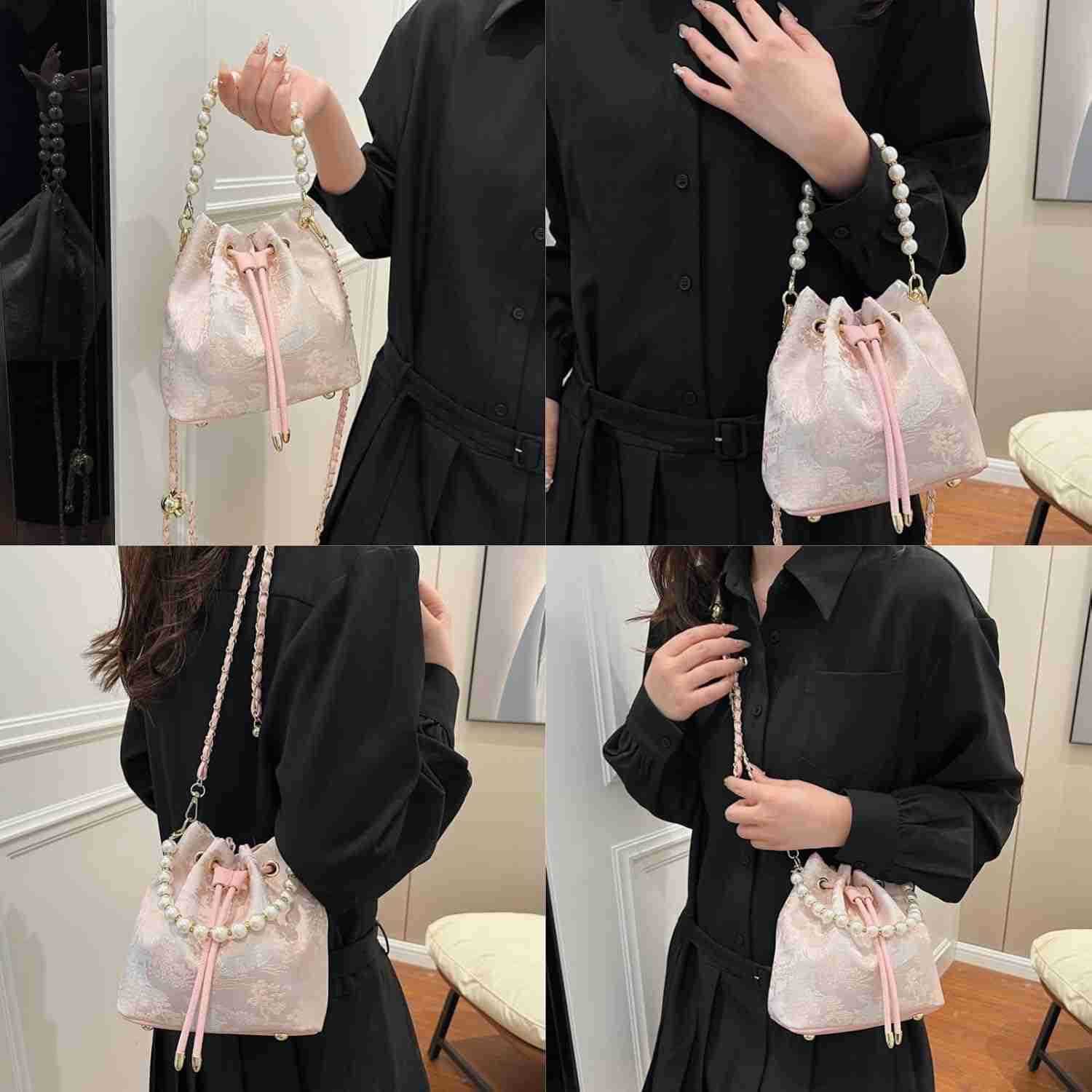 Bucket Bag for Women Small Pearl Drawstring Handbags Hobo Purse Z251017