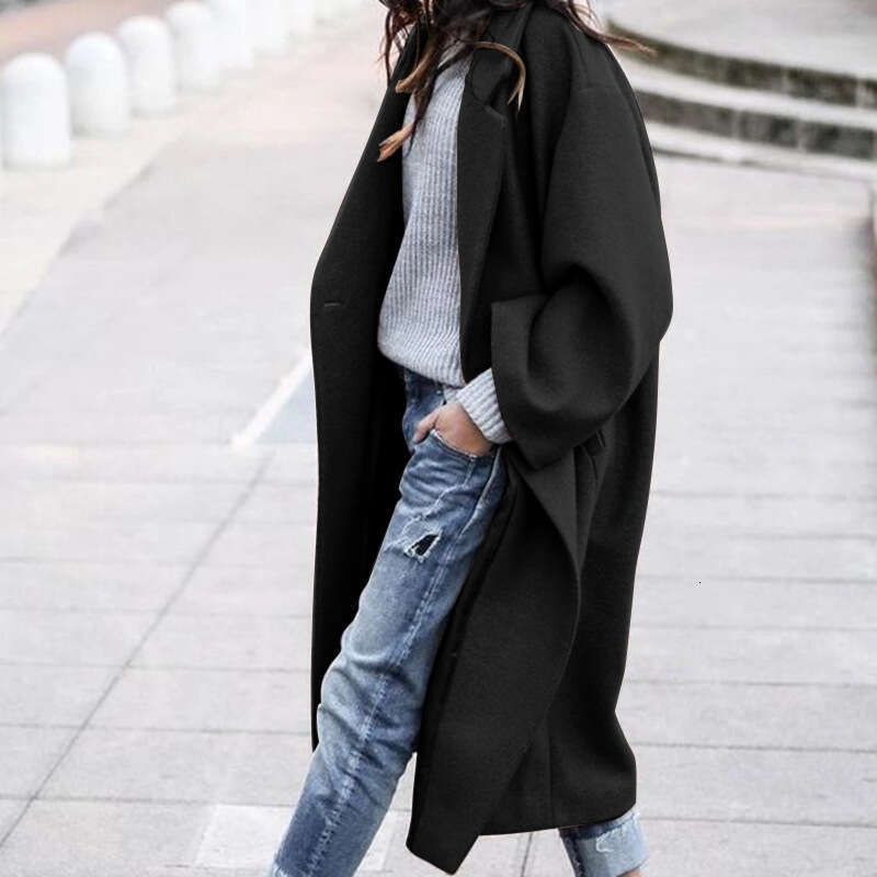 New Women's Coat Fashion Solid Color Long Elegant Warm Woolen Jacket For Women B5