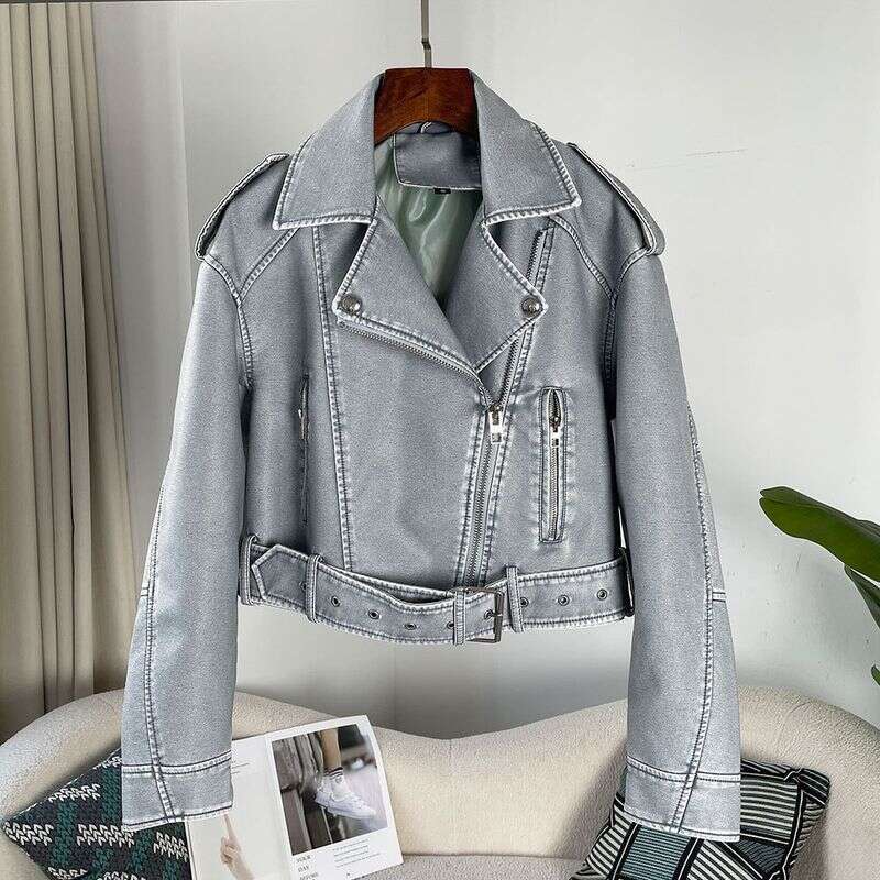 hoodie Women's Clothing Spring and Autumn Ladies New Lapel Short Motorcycle Fashion Casual Style Slim Leather Jacket jacket