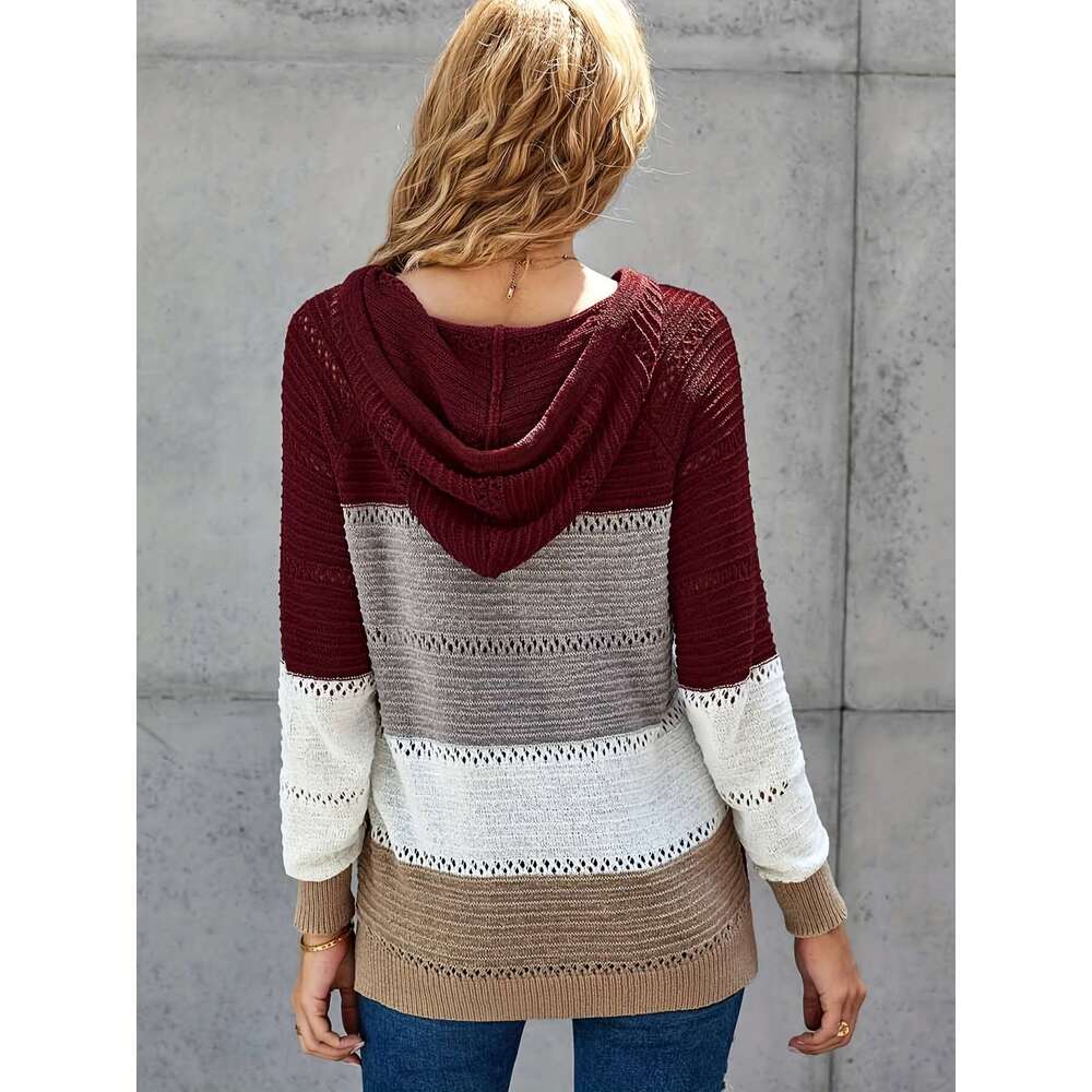 Womens Long Sleeve Color Block Pullover/Cardigan Sweaters Striped Tops Casual Hoodies Sweatshirts Jackets