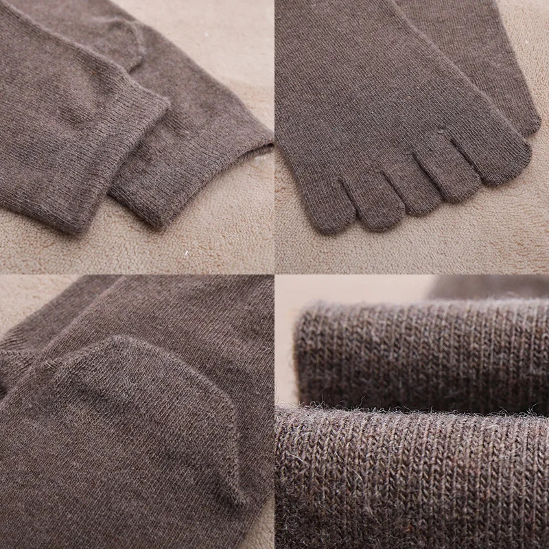 3 Pairs Man Wool Socks with Toes Autumn Winter Thermal Thick Socks Solid Color Wool Soft Warm 5 Finger Socks Casual Male Gift 251017