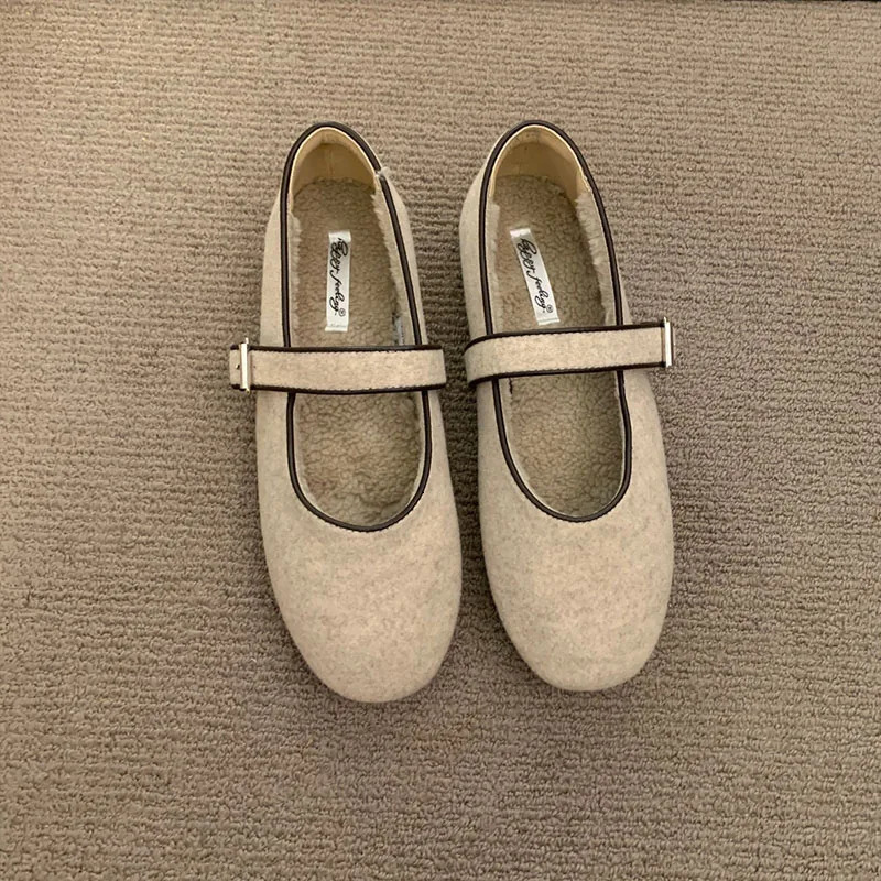lady In Winter Footwear Warm Fashion Fur Ladies Flats Shoes Autumn Female Round Toe Women Mary Janes Flats With Plush Shoes 251013