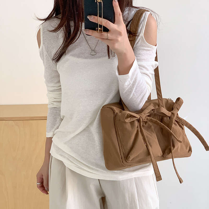 New Bowknot Tote Summer High-End Large Capacity Shoulder For Women Simple Versatile Nylon Commuter Bag B5