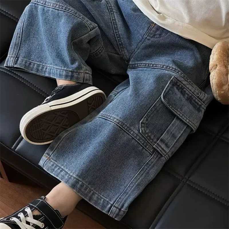 Boys Spring Cargo Jeans 2025 New Children Hundreds Loose Pants Small Kids Autumn Casual Straight Trousers Girls Fashion ClothesT251017