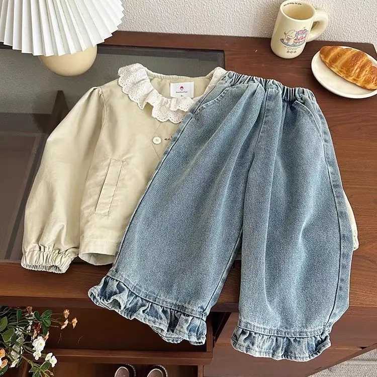 Girls jeans spring and autumn styles childrens casual loose wide leg pants baby autumn clothes versatile pantsT251017