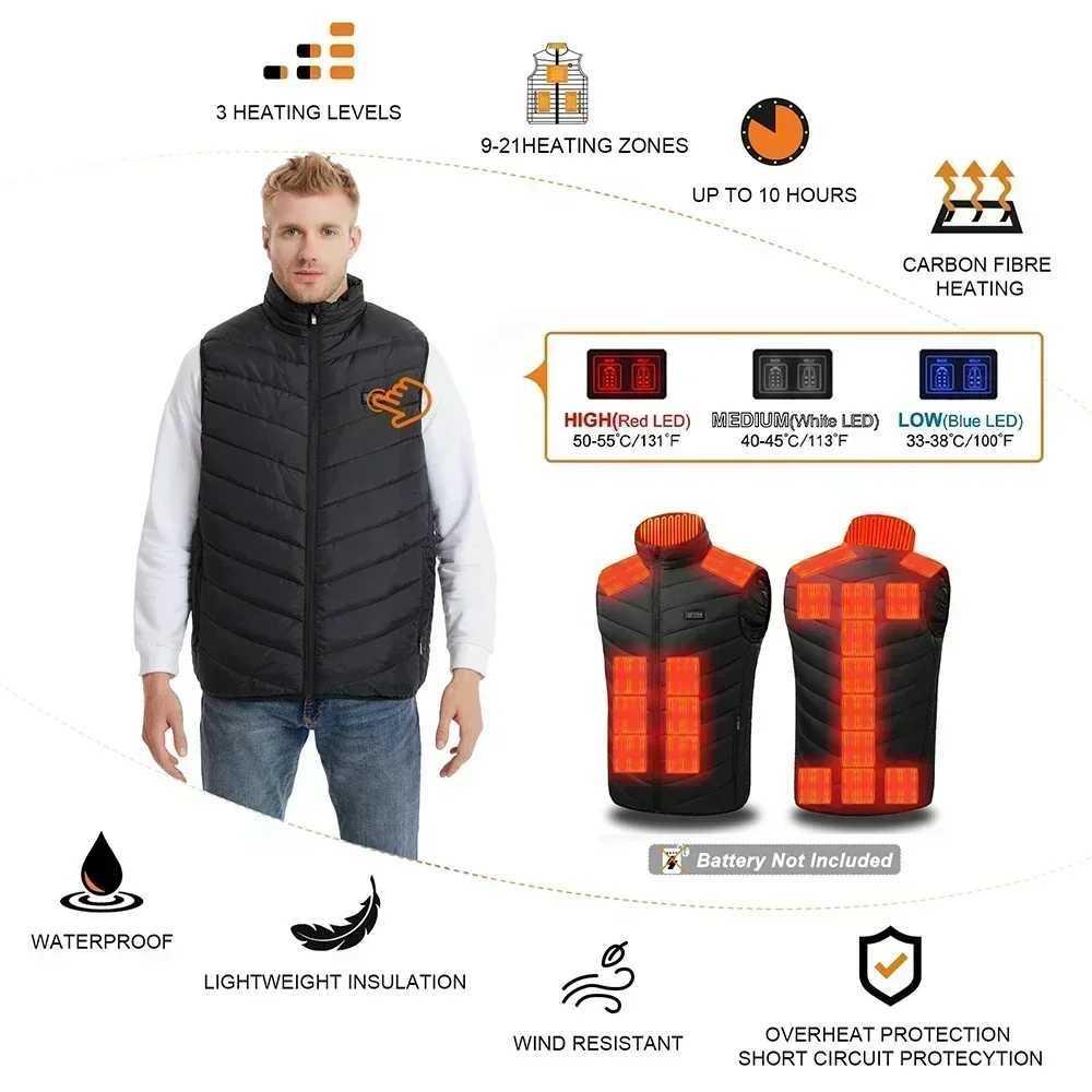 21 Zone Heating Vest Jacket Men USB Smart Switch Electric Heating Sleeveless Jacket Winter Warm Clothes Women Thick Padded Vest H251017