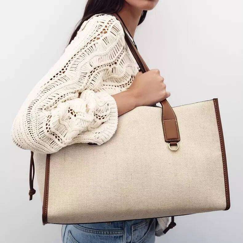 Leisure Large Capacity Canvas Handbags For Women New Commuter Versatile Single Shoulder Underarm Bags Retro Contrast Tote Bag