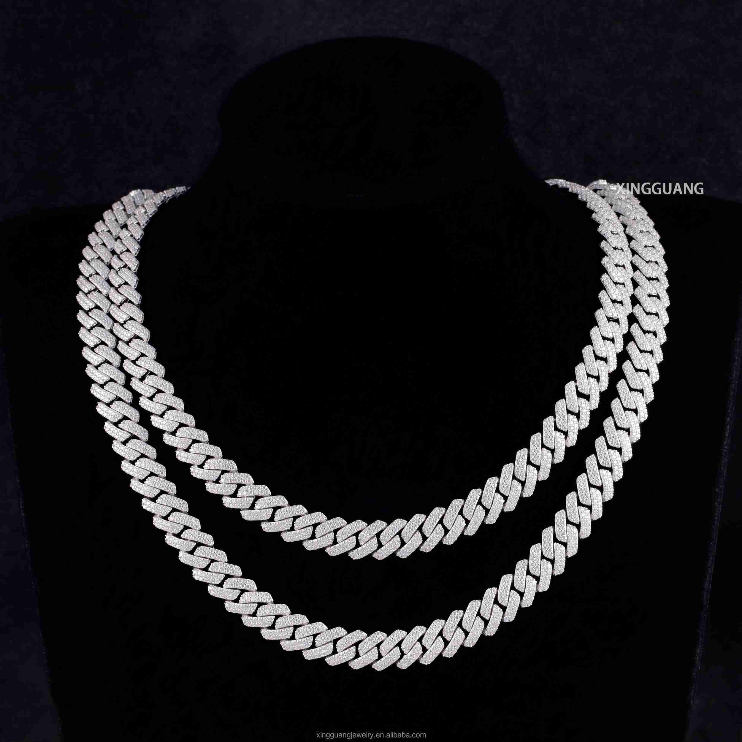 10mm Straight Sliver 2 Row Rapper Cuban Chain Necklace VVS Diamond Pendant Necklace Hip Hop S925 Moissanite Cuban Lidynamic Chain