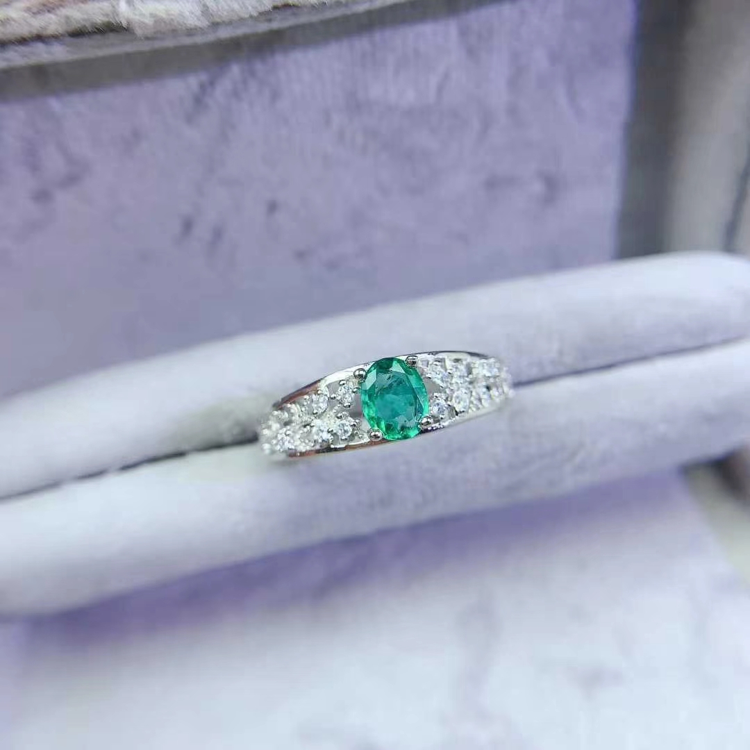 Genuine emerald ring 925 silver gemstone jewelry 4mm*6mm 0.4ct Colombian emerald jewelry with certificate