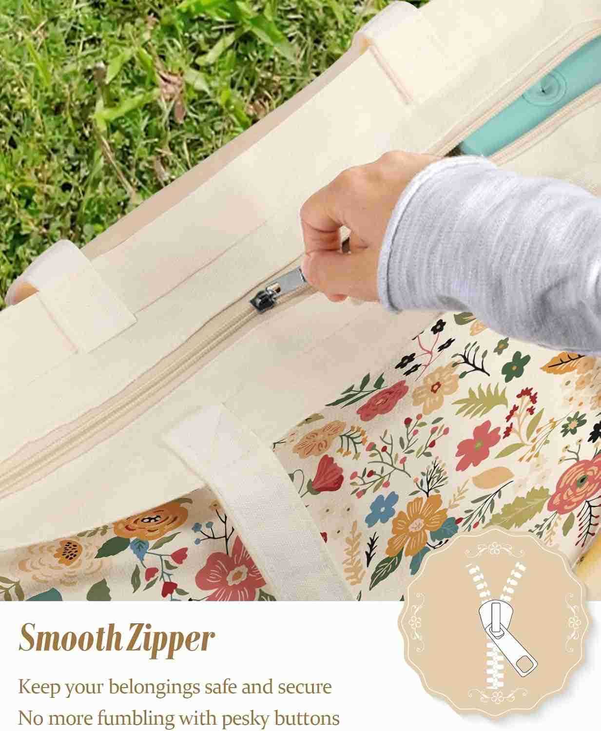 Large Tote Bag for Women Aesthetic Cute Big Canvas Bags with Zipper Cotton Shoulder Bag for Gym Travel Work M251017