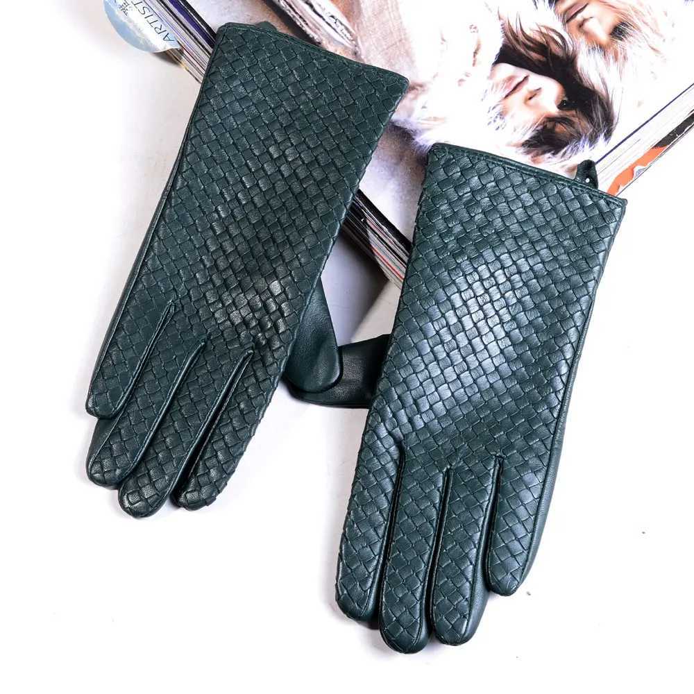 Womens 100 Real Leather Winter Warm Elegant Woven Design Lambskin Goatskin Classical Driving Riding Touch Screen Short Gloves Z20251017