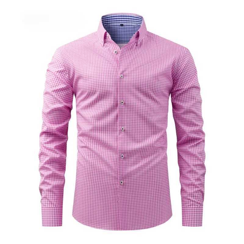 Spring Autumn Lapel Shirt Men Printed Long Sleeve Plaid Blouse Fashion Breathable Slim Fit Business Casual Shirts For Man J251017