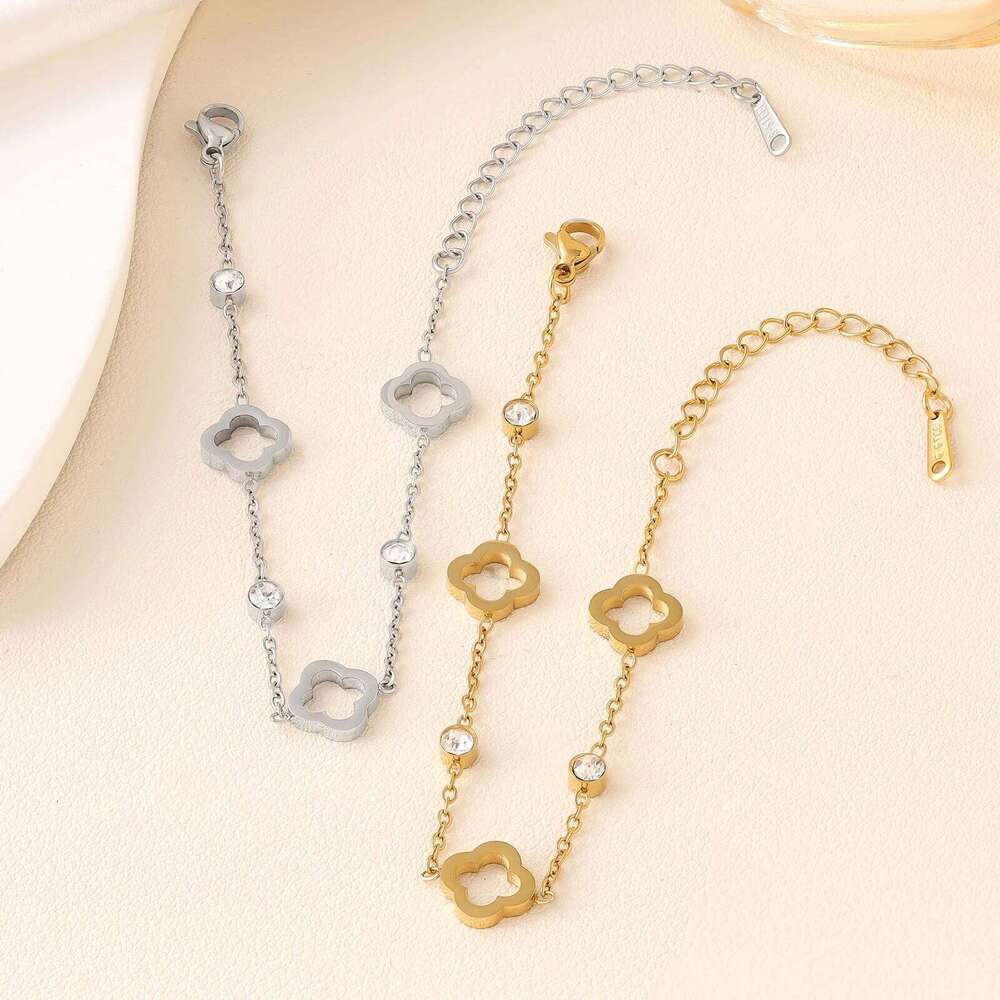 Elegant Four Leaf Clover Bracelet For Women Girls Daily Wear Stainless Steel Jewelry Friend Gift