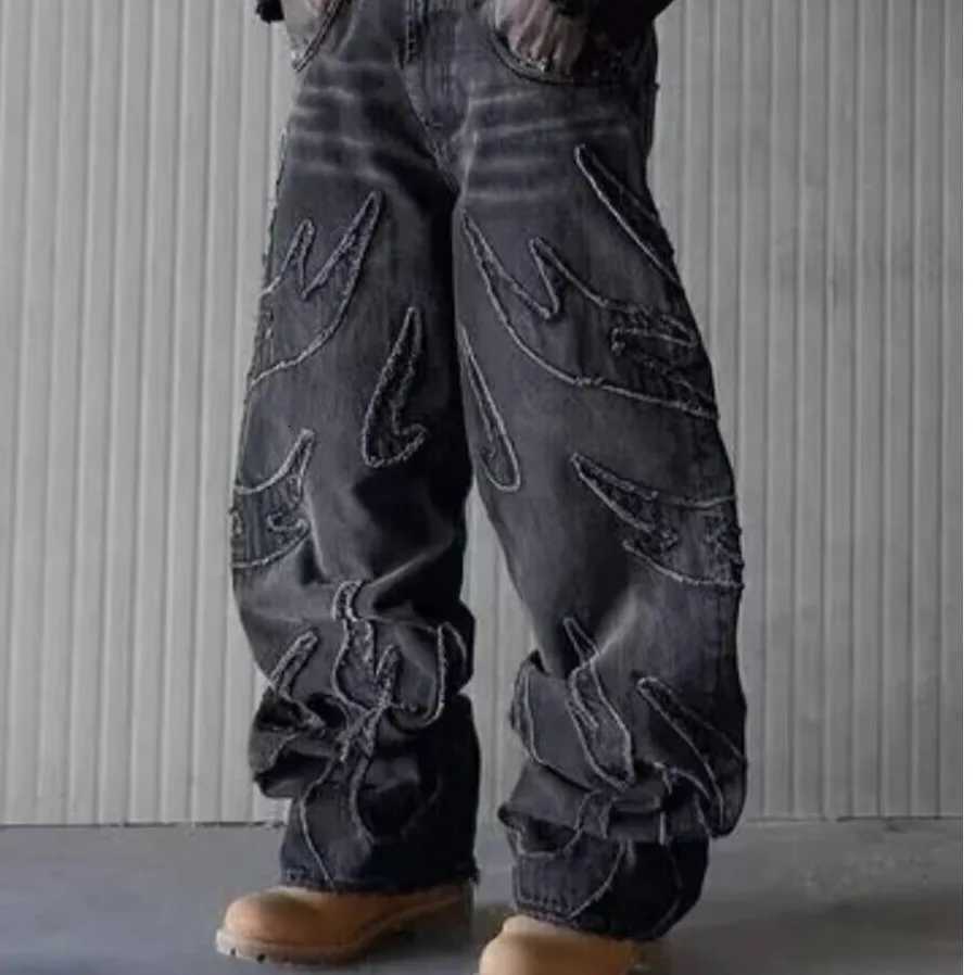 Men Baggy Aesthetic Denim Streetwear Jeans Male Retro Fashion Wide Leg Pants Graphic Embroidered Designer Hip Pop Denim Trousers Y251105