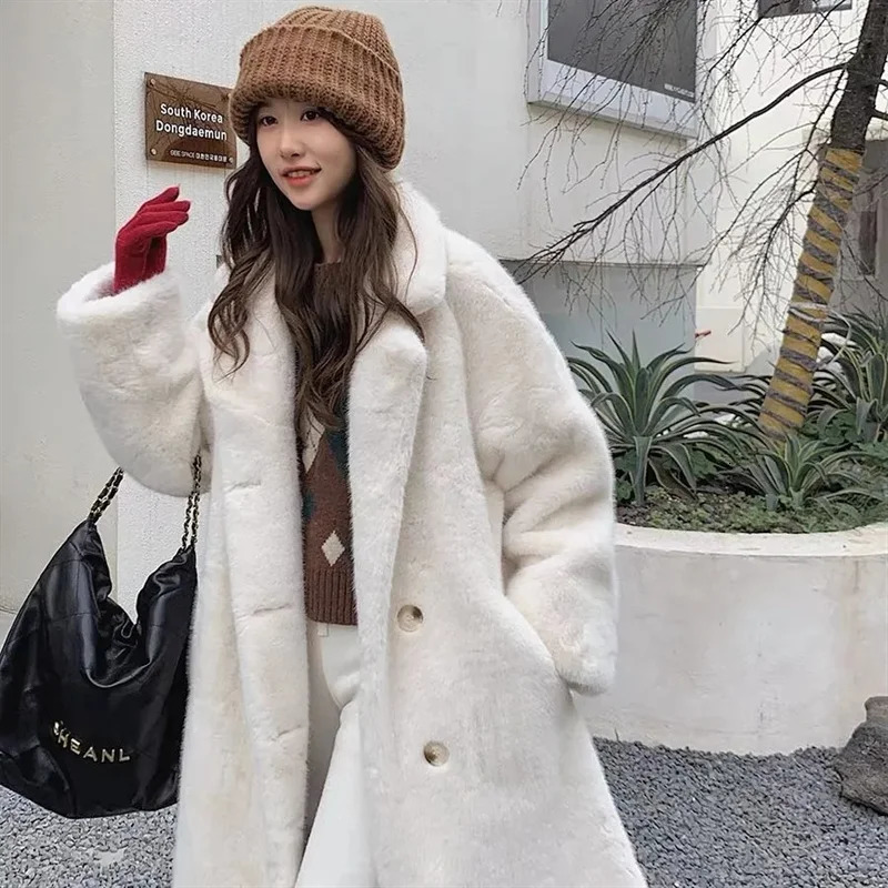Autumn and Winter Loose Environmentally Friendly Rabbit Fur fur Coat Long Thick Warm Temperament Loose Suit Collar Coat 251013