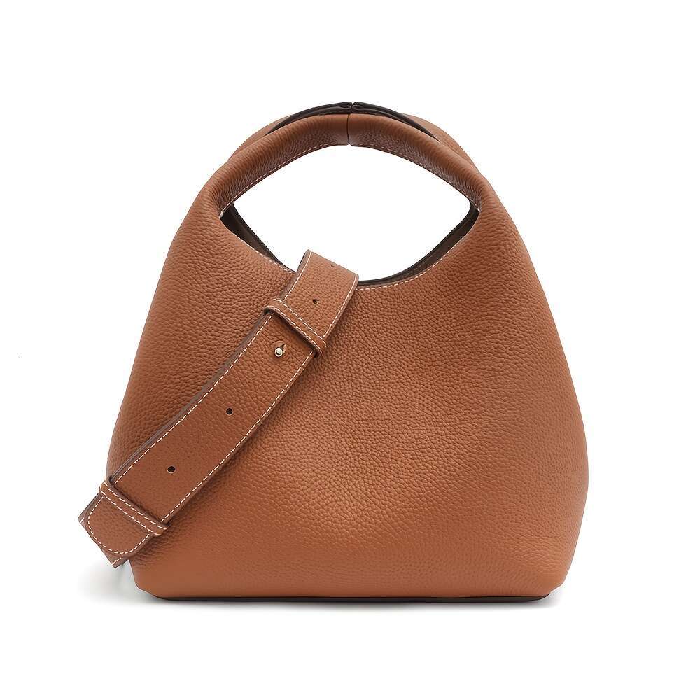 Women Genuine Bucket Small Crossbody Bag With Adjustable Strap, Zipper Closure, Elegant Everyday And Formal Handbag Brown, Spacious Interior Suitable 