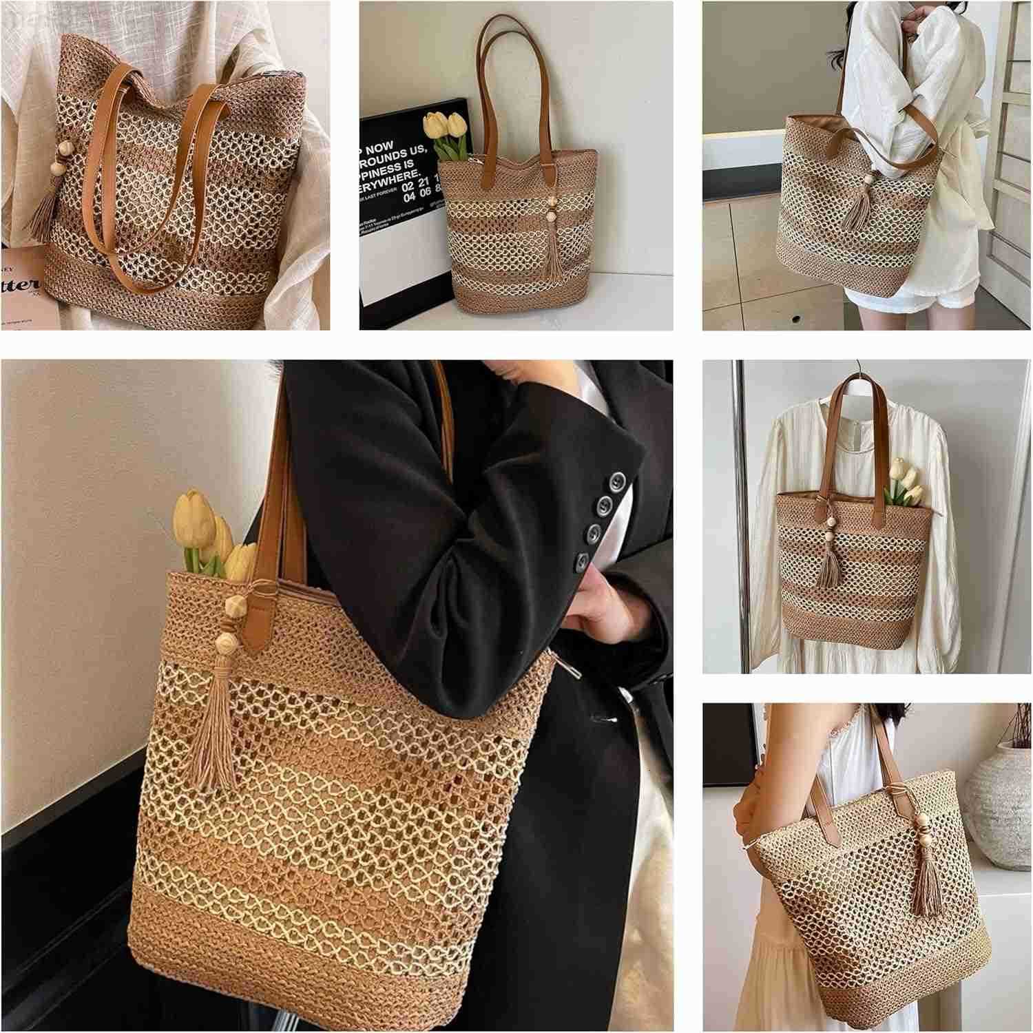 Straw Beach Bag Buckets Totes Handbag Shoulder Tote Bag Straw Purse Summer Purse Women Summer Handbag M251017