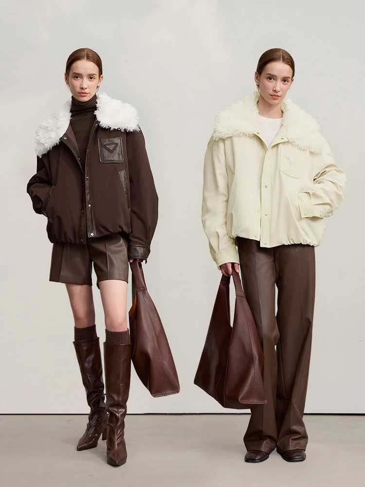 Amii Down Coats For Woman 2025 Winter New Casual Warm Patchwork Versatile Down Jacket Womens Long Sleeves Loose Top 12544075 W251016