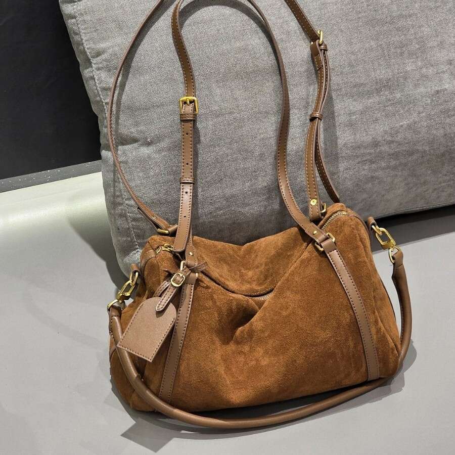 Autumn New Matte Leather Boston Pillow For Women, Large Capacity Single Shoulder Crossbody Commuter Bag, Bowling Bag