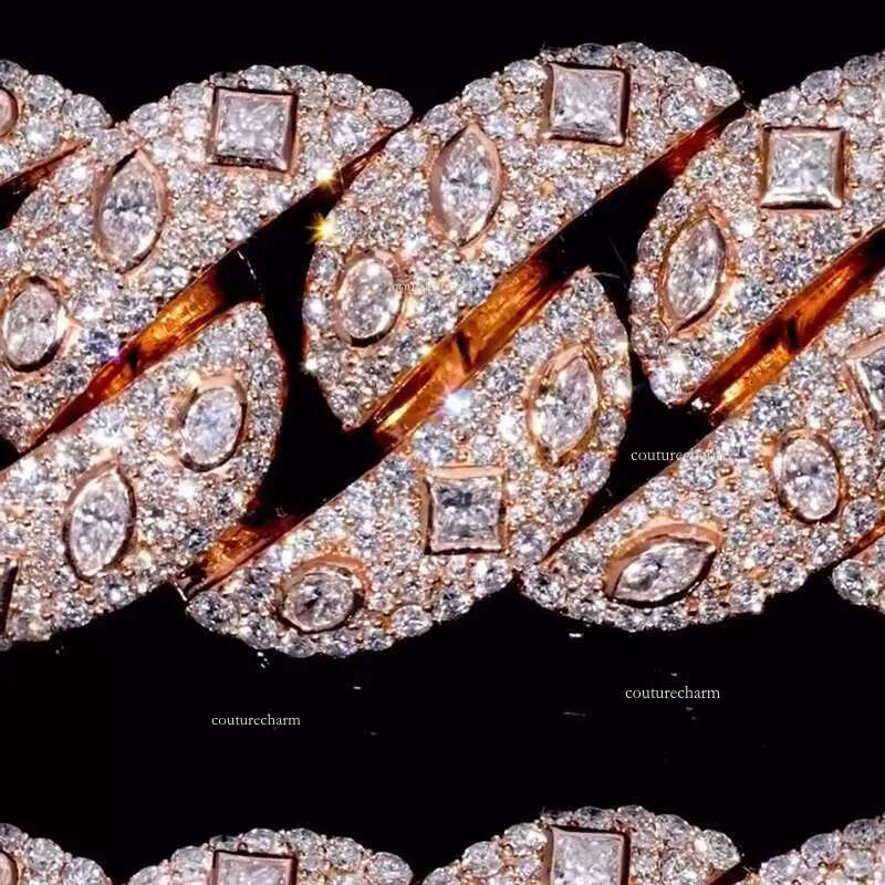 Custom 18mm Sterling Sier Rose Gold Plated GRA Moissanite Cuban Link Chain Necklace Bracelet