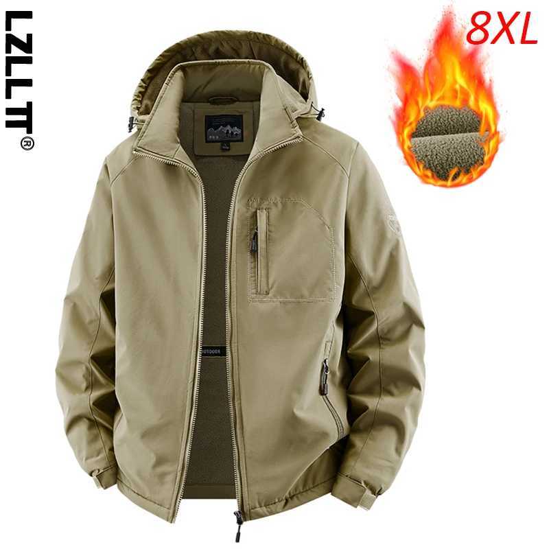 Winter Man Fleece Outdoor Windproof Jacket Man Detachable Hat Outwear Jackets Male Multi Pocket Work Safari Jacket Plus Size 8XL J251017