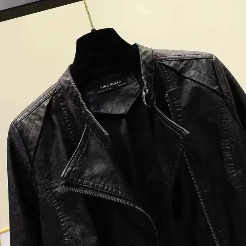 Retro Women Motorcycle Leather Jackets Streetwear Chic PU Leather Coats Cropped Jacket Y2k Standup Collar Zip Long Sleeve TopsT251017