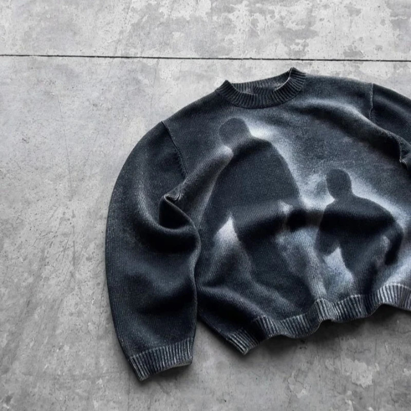 style loose round neck pullover knit sweater Gothic retro street fashion hiphop autumn and winter casual top Y2K clothing 251017