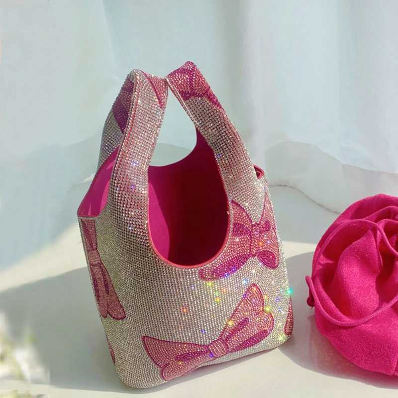 Sweet Pink Bow New Womens Bags Rhinestone Shiny Totes Bags Shoulder Bags Small Korea Hand Bag Diamond Beaded Designer Bucket Z251017