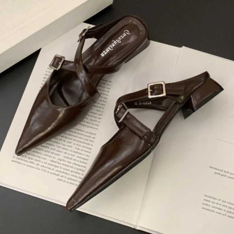 Elegant Pointed Toe Low Heel Pumps Women Fashion Cross Tied Buckle Slide Sandals Comfort Commuter Office Shoes Zapatos De Mujer Z251015