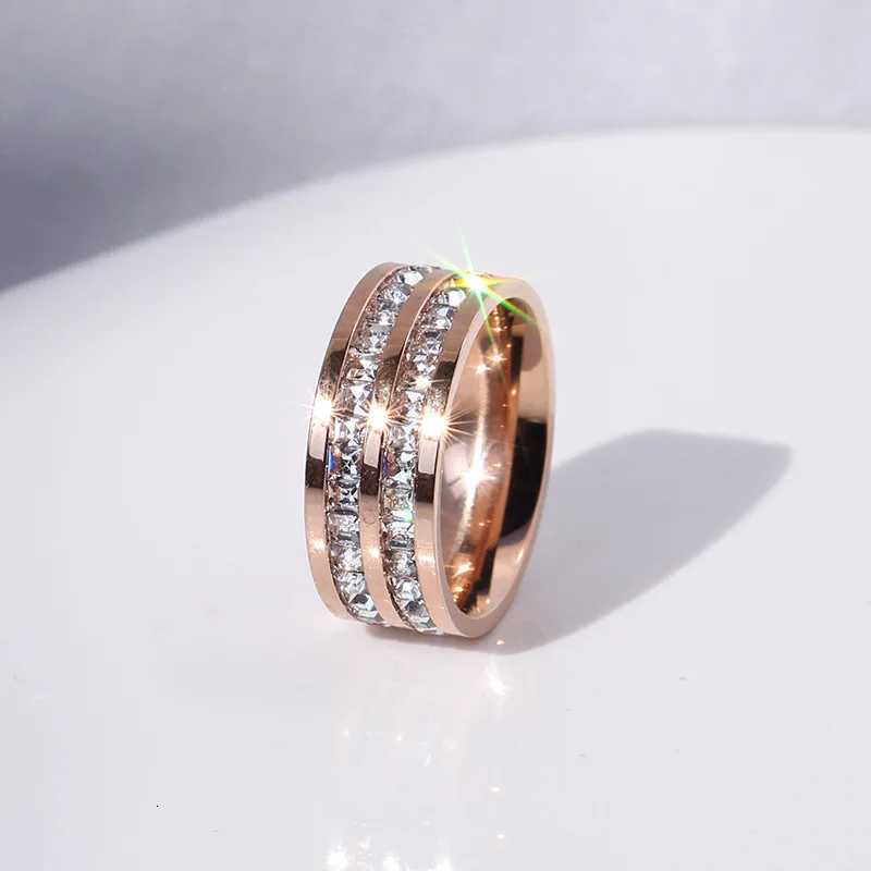 Clear White Stones Wedding Women Ring Stainless Steel 1 and 2 Rows Bling Zircon Fashion Pair Ring Female Jewelry Z251017
