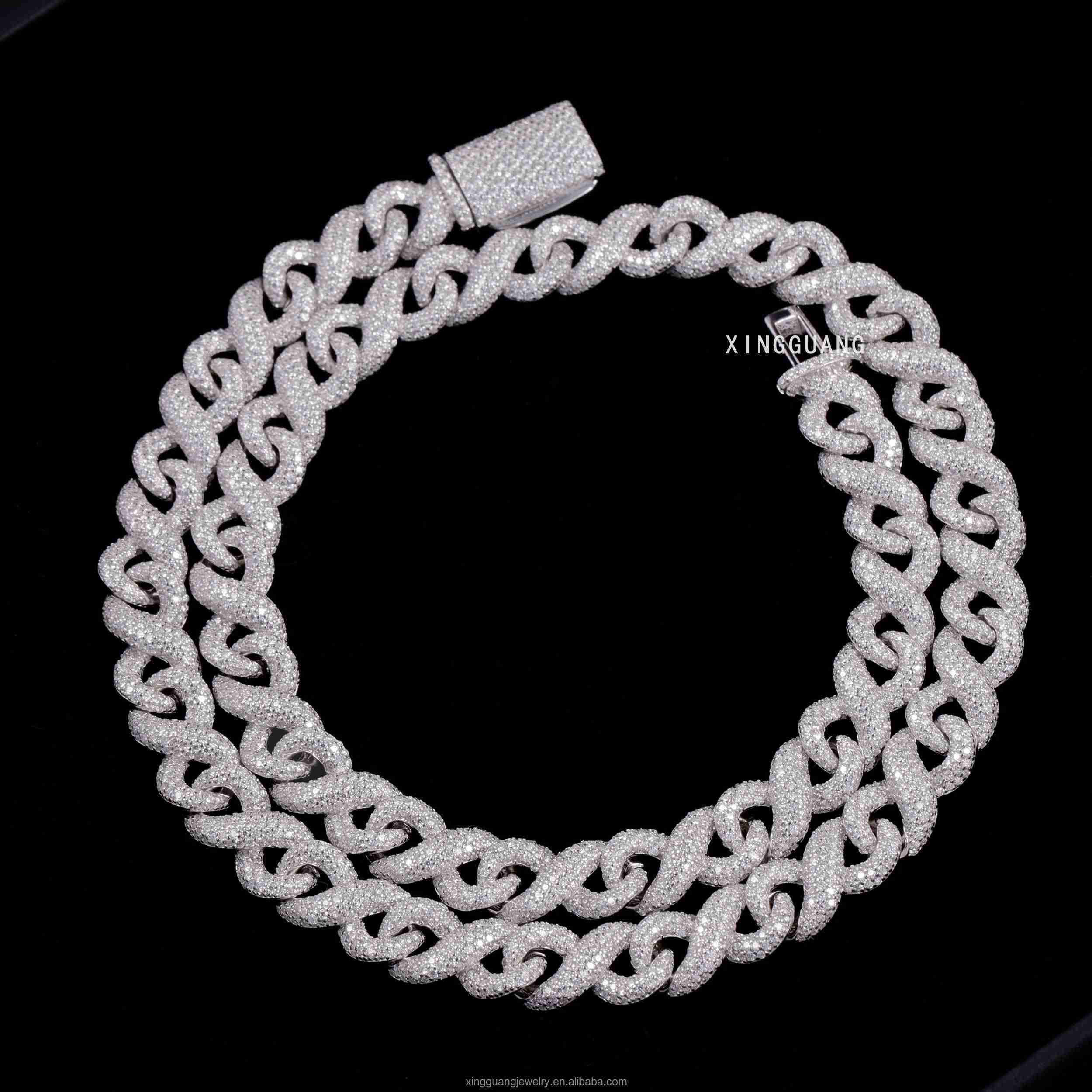 High Quality Hip Hop Jewelry 10mm 13mm 15mm Men Fashion Necklaces 925 Silver Iced Out Moissanite Infinite Cuban Lidynamic Chain