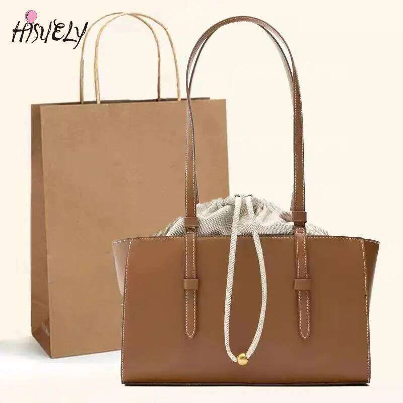 New Leisure Handheld Shoulder Quality PU Leather Women Versatile Drawstring Closed Top Handle Bags Female Crossbody Bag