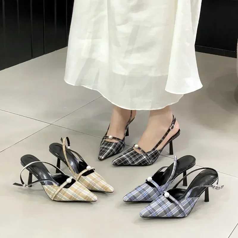 Retro Plaid Design High Heels Women Summer Elegant Slingbacks Heeled Sandals Sexy Pointed Toe Women Pumps Sandalias De Mujer Z251015