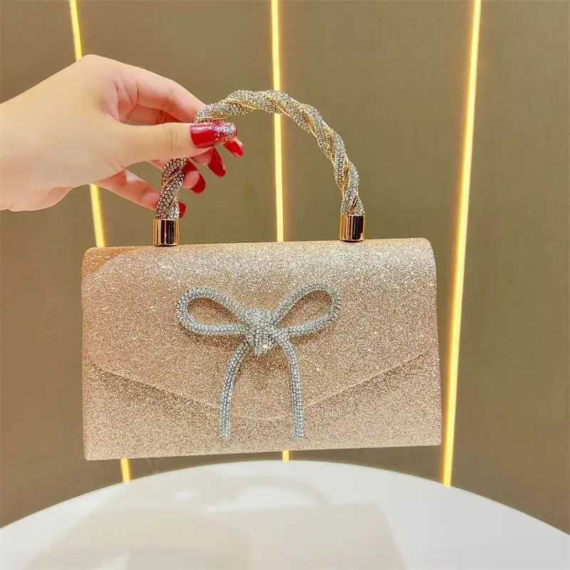 Rhinestone Evening Clutch Bag Glitter Bow Shoulder Purse Gold Silver Black Chain Crossbody Bag Luxury Women Handbag Party Z251017