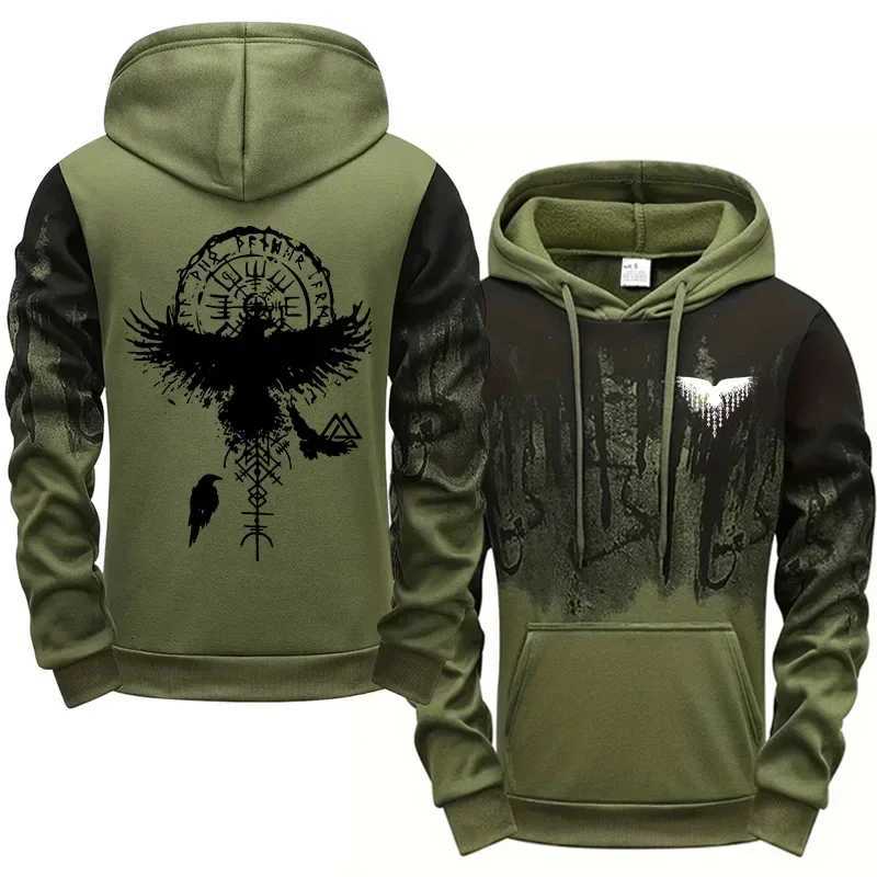 Autumn Winter Men Hoodie Viking Raven Print Sweatshirt Warm Comfortable Outdoor Fashion Top Quality Casual Outwear Male Clothing Z251017