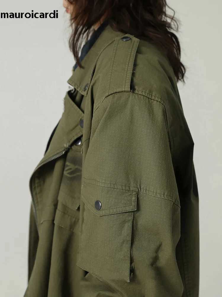Mauroicardi Spring Autumn Cool Long Army Green Oversized Overcoat Men Sashes Loose Luxury Designer Clothing Cargo Coat 2023 J251017