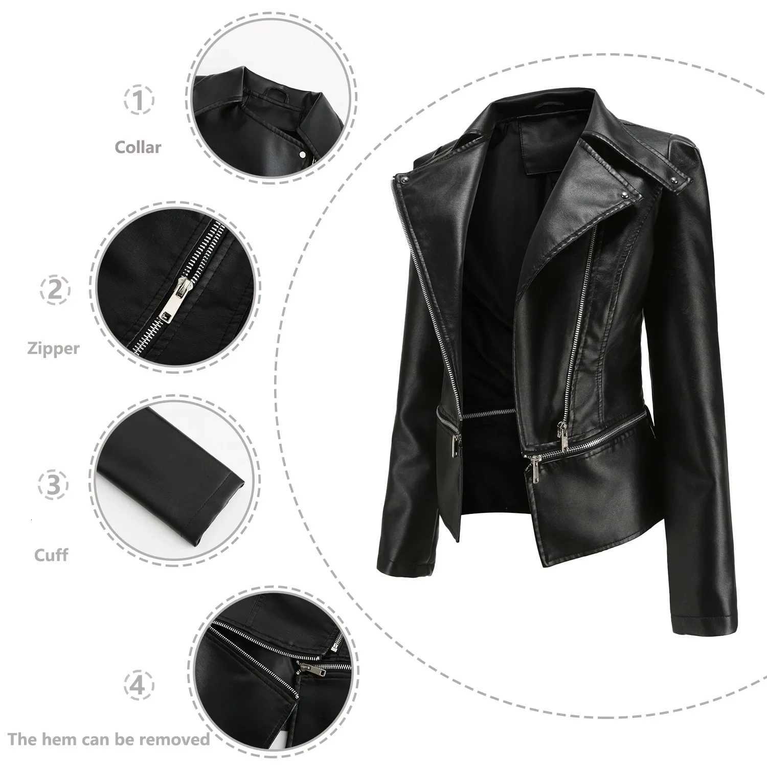 Women Faux Leather Coat Turn Down Collar Full Sleeve Jackets Zipper Casual Splice Coats Short Jacket Sexy Slim Fit AutumnT251017