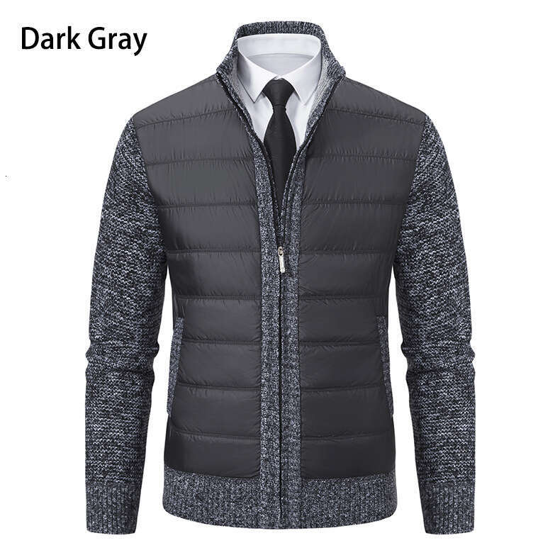Autumn Winter New Cardigan Sweater Knitted Stand Collar Fleece Lined Thickened Men's Jacket B5