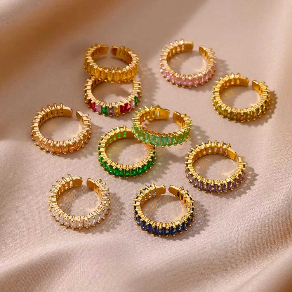 Cubic Zirconia Chains Rings For Women Men Adjustable Gold Color RIng Waterproof 316L Stainless Steel Jewelry Freeshippings ItemsW251017