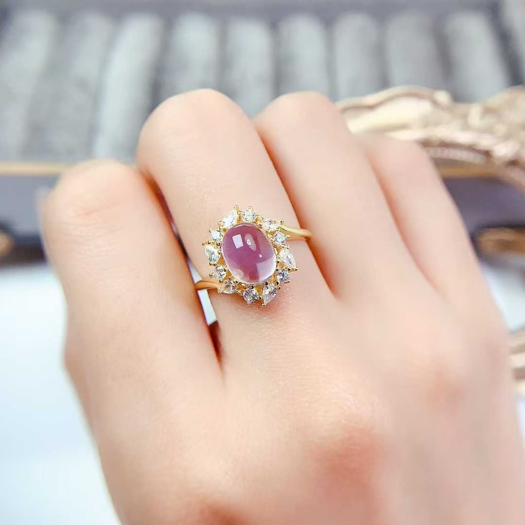 Natural rose quartz ring real 925 silver pink crystal jewelry 7mm*9mm genuine Mozambique rose quartz silver ring birthday gift for women