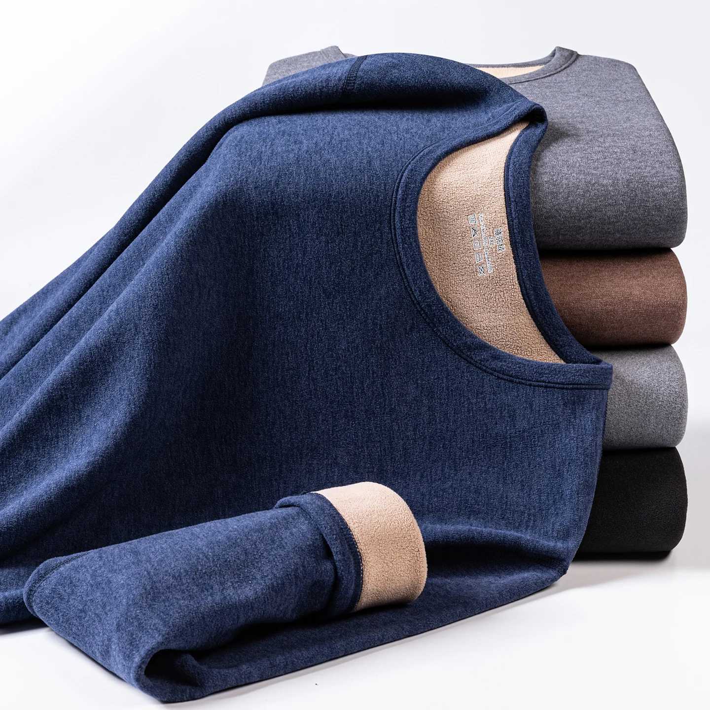 2piece Thermal Underwear Set for Men Plus Size 8XL Winter Camel Hair Lined Keep Warm Cold Weather Elastic Soft Material Pajamas H251017