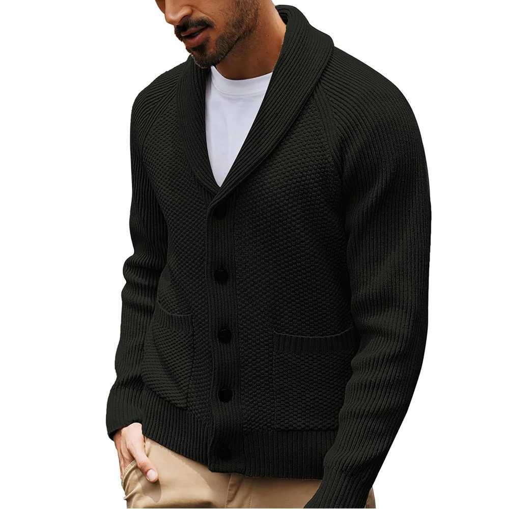 New Knitted Sweater Cardigan Men Long Sleeve Lapel Pocket Mens Casual Winter Sweater J251017