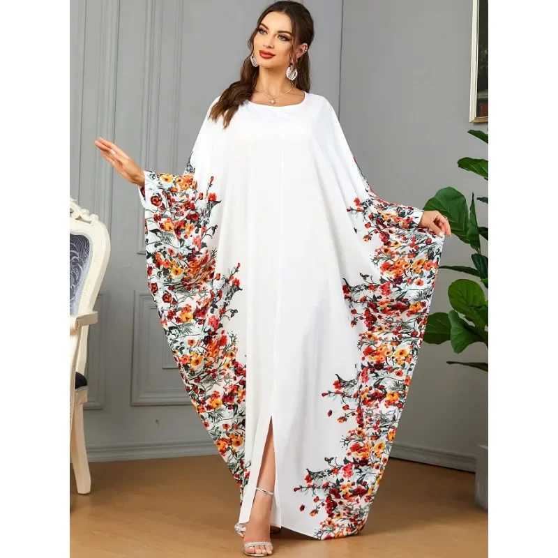 Eid Muslim Party Dress for Women Ramadan Abaya Bat Sleeve Print Long Robe Morocco Kaftan Vestidos Largos Dubai Jalabiya 2025 W251016