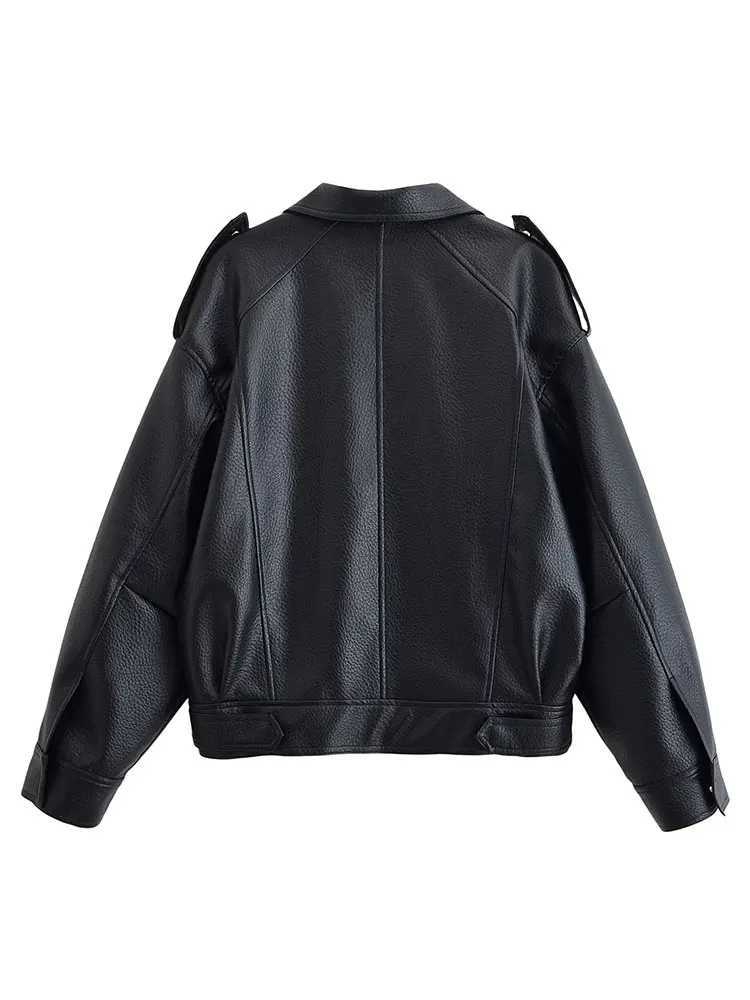 HH Women Fashion Pu Leather Jacket Vintage Solid Long Sleeve Zipper Overcoat Jackets Autumn Female Casual Street OuterwearT251017