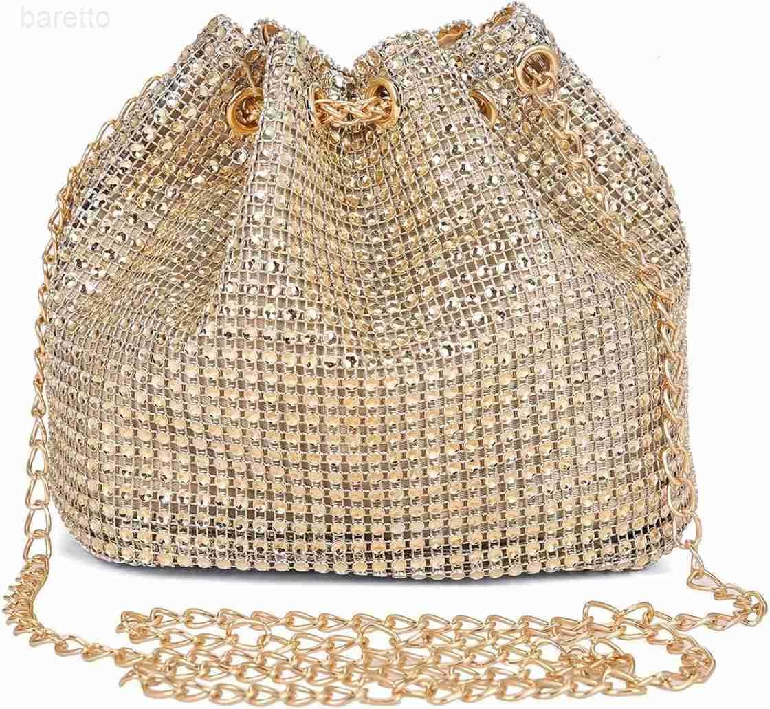 Womens Pearl Decor Drawstring Crossbody Bag Chain Mini Bucket Handbags Z251017