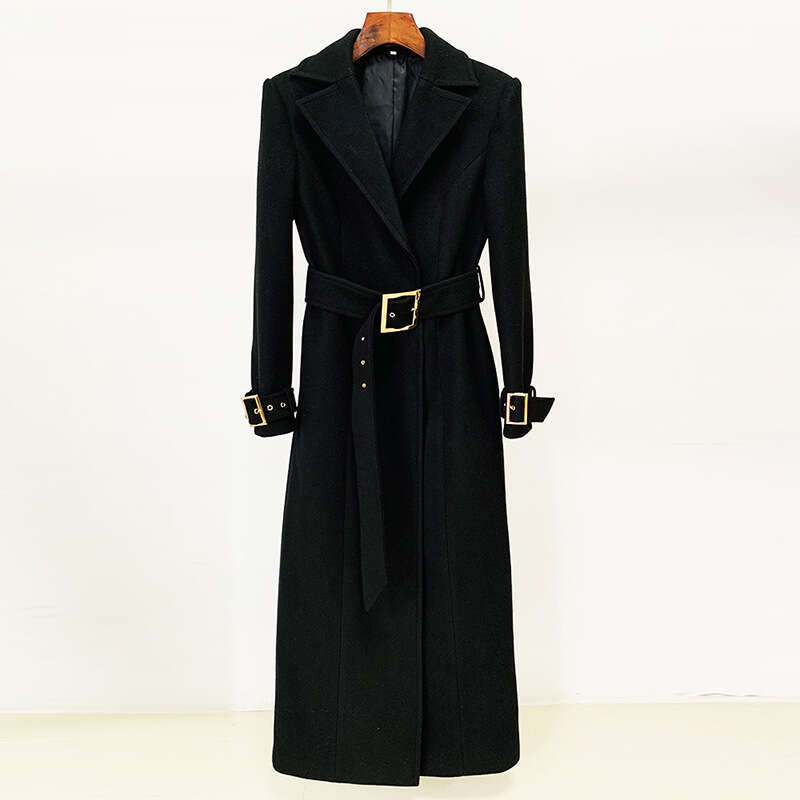 HIGH STREET Newest 2025 Fall Winter Fashion Designer Overcoat Women's Slim Fitting Belted Wool Blends Long Coat