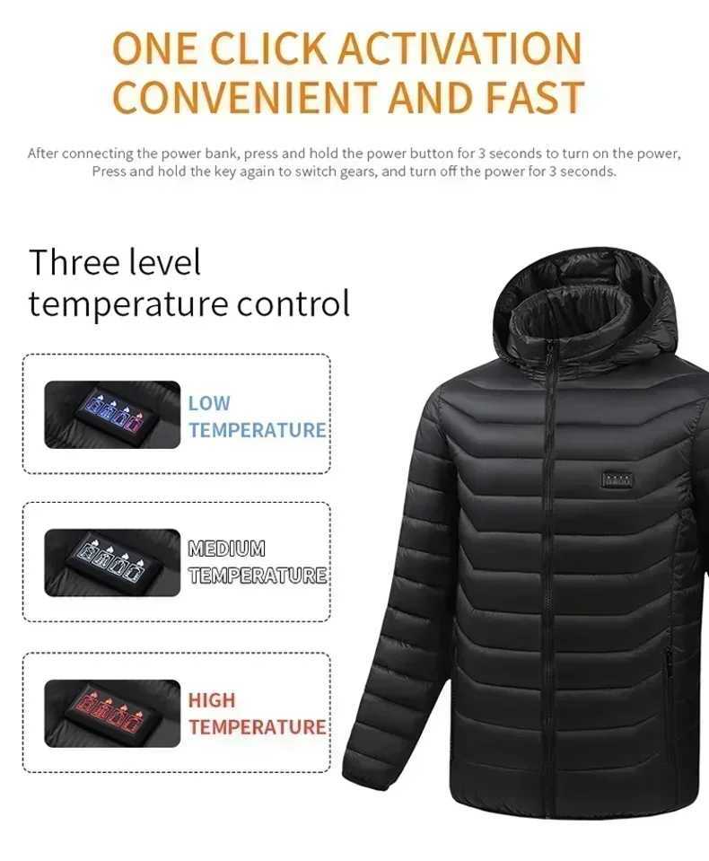 23 Areas Heated Jacket Mens Winter USB Electric Parkas Smart SelfHeating Clothes Womens Camping Ski Down Cotton Padded Coat H251017