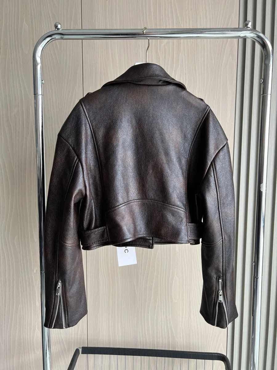 ETJ 2025 FallWinter New Arrivals Womens Faux Leather Biker Jacket Long Sleeve Collarless Short Coat 3046325T251017