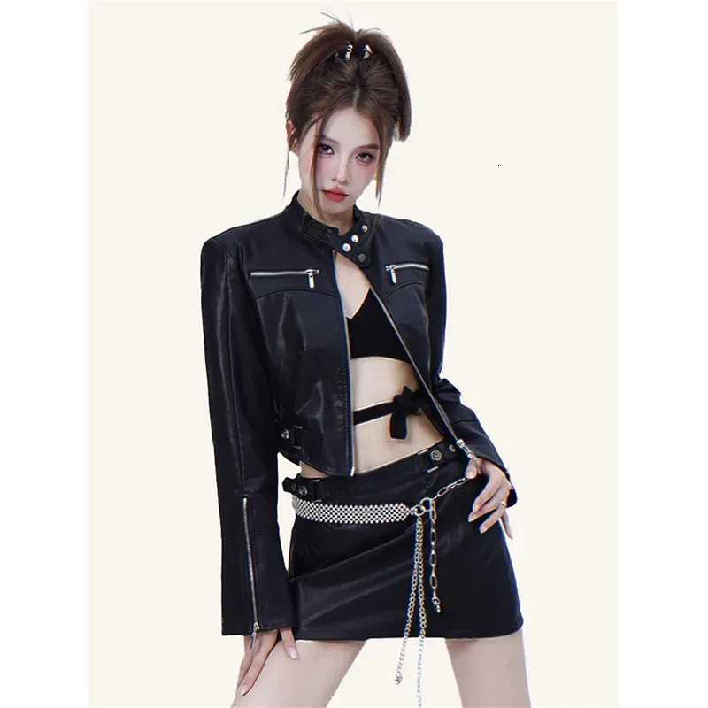 Black PU Leather Jacket For Women 2025 New Street Vibe Motorcycle Jackets Top Ladies Leather Coat Fashion Artificial LeatherT251017